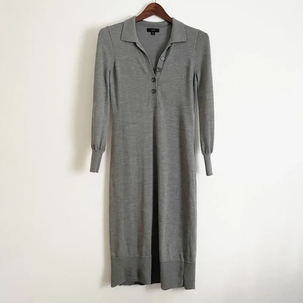 J. CREW Merino Wool Collared Midi Dress Gray XS